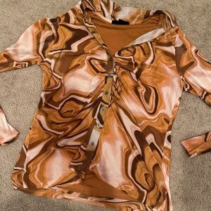 Jane and Delancey Brown and Cream Swirl Blouse